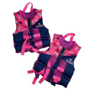 Set of 2 Hyperlite Wake Co Youth Life Vests Pink Flamingo 33-55lb